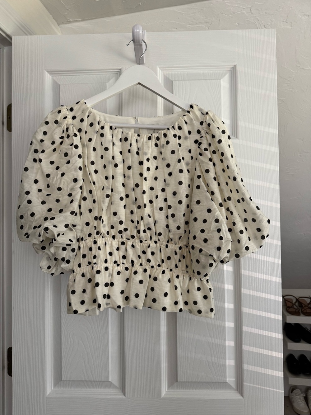 NWT  Joie Polka Dot Peplum Top cream/black
Size M